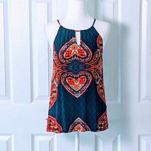 LASCANA Women's Spaghetti Straps Halter Top Blouse Size S  Blue Red Print
